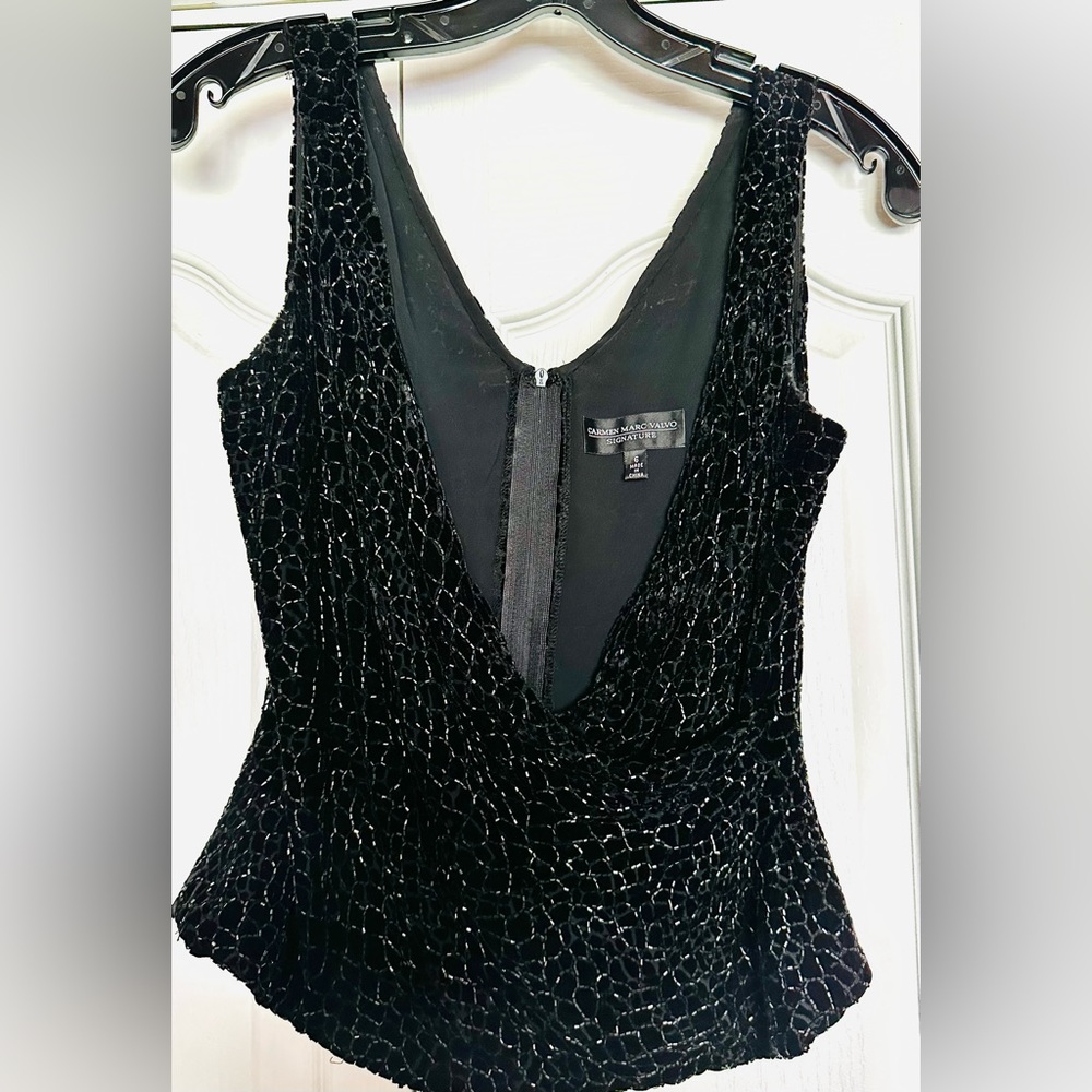 Carmen Marc Valvo Signature velvet sparkle top